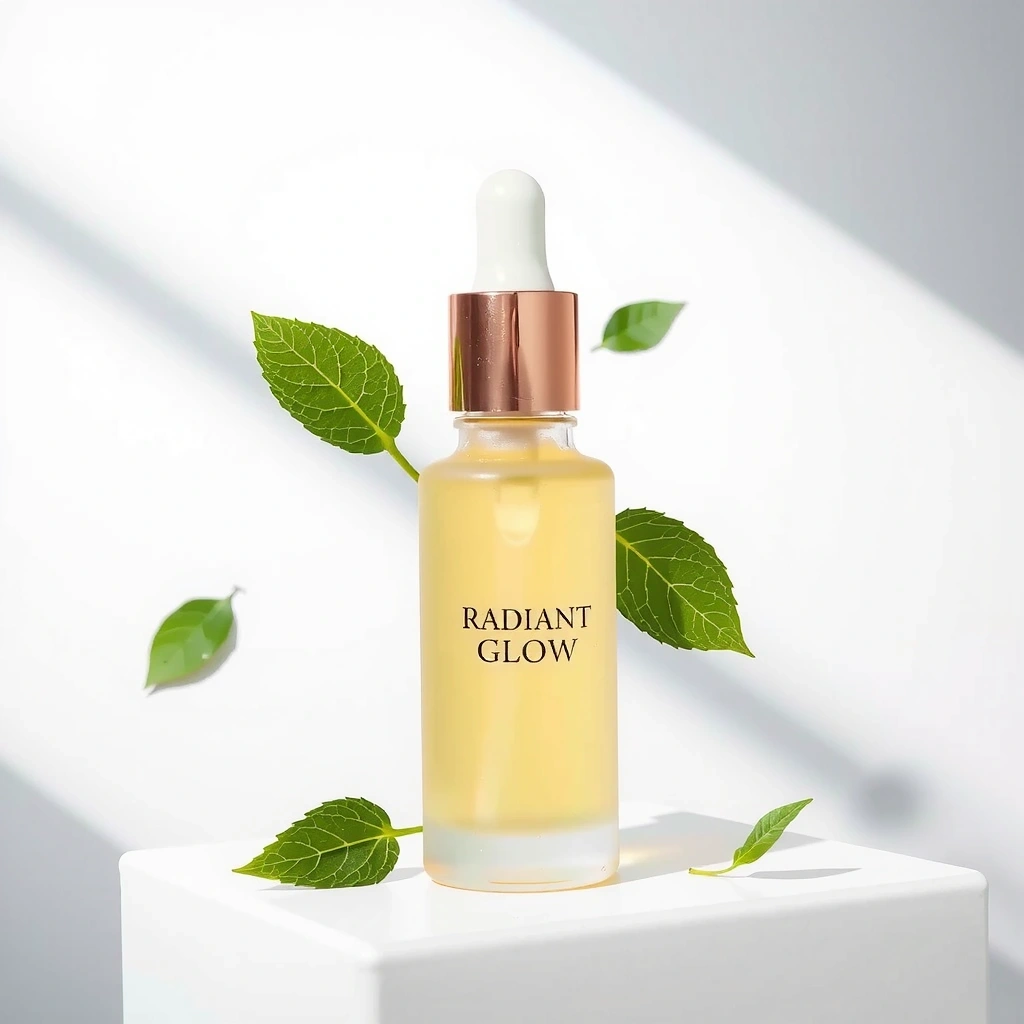 New Arrival: Radiant Glow Serum bottle with botanical extracts